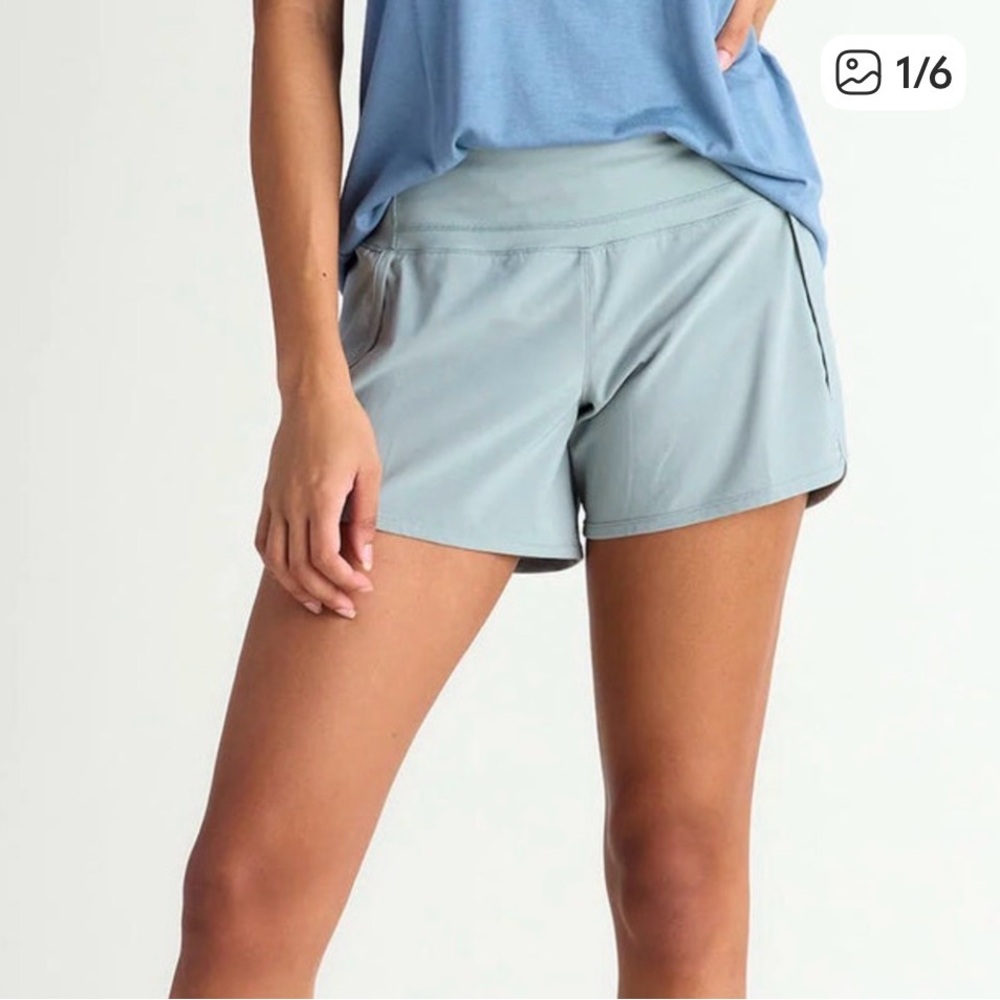 Free Fly Apparel Women's Athletic Shorts in Light Gray/blue.